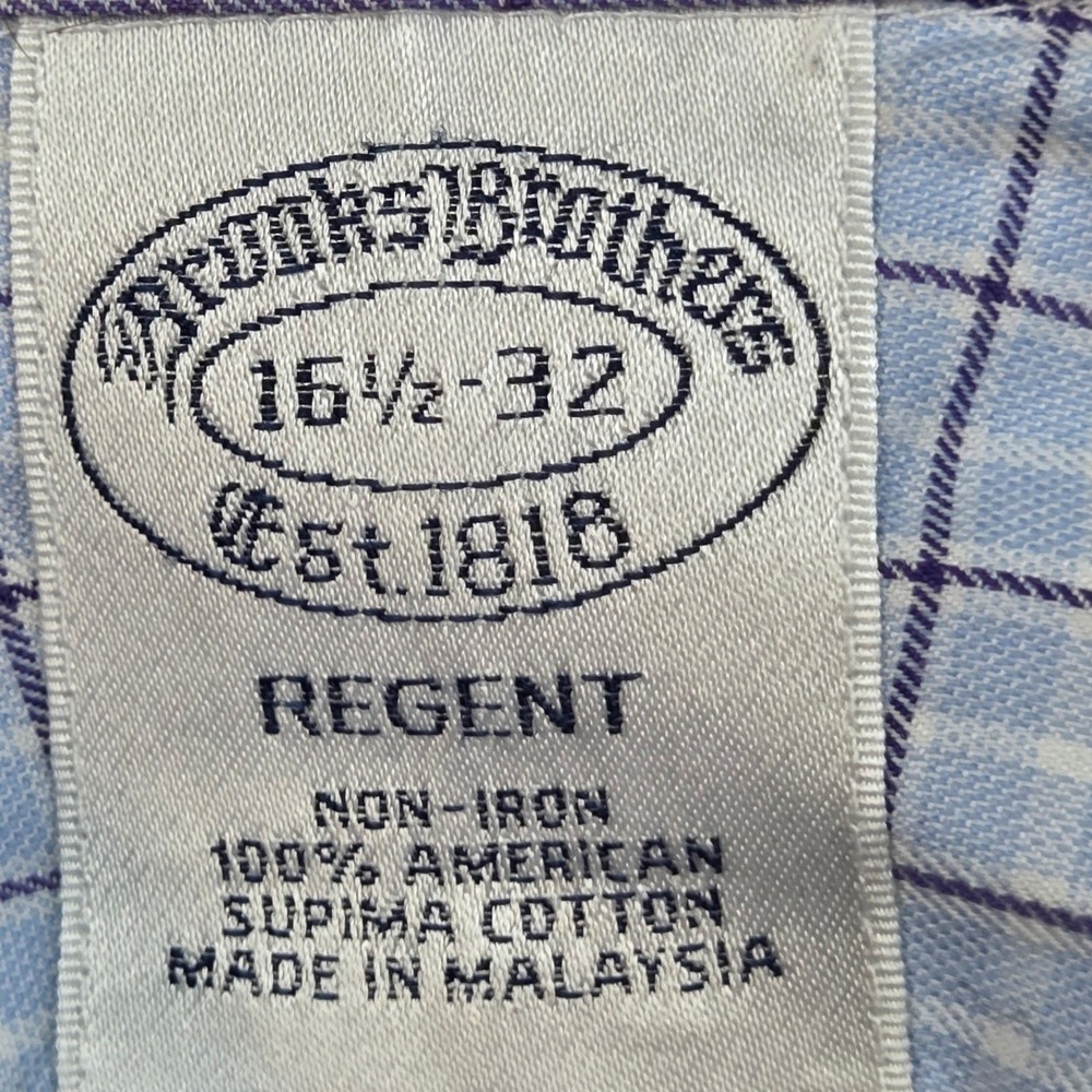 Brooks Brothers Dress Shirt Mens 16.5 32 Regent Non-Iron Check Supima Blue Shirt - Picture 2 of 6